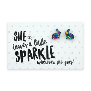 RESIN ACRYLIC BUNNY STUDS - She Leaves A Little Sparkle - Kaleidoscope Glitter (2410)