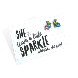 RESIN ACRYLIC BUNNY STUDS - She Leaves A Little Sparkle - Kaleidoscope Glitter (2410)