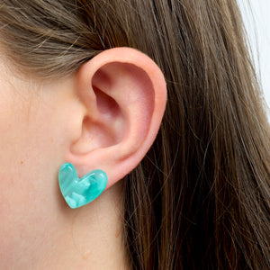RESIN HEART STUDS - Amazing Beautiful Brave - Lagoon (11812)