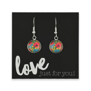Floral earrings on a 'love just for you!' card