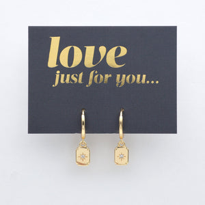 HUGGIES - Love Just For You - Sterling Silver Gold Hoops with North Star Rectangle Shaped Charm (11341)