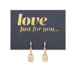 HUGGIES - Love Just For You - Sterling Silver Gold Hoops with North Star Rectangle Shaped Charm (11341)