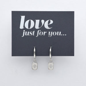 HUGGIES - Love Just For You - Sterling Silver Hoops with North Star Rectangle Shaped Charm (11361)