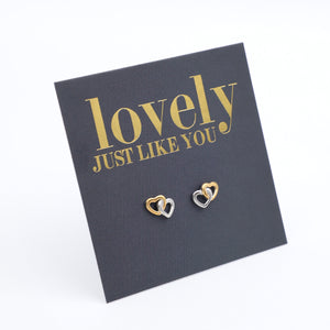Heart-shaped earrings on a 'lovely just like you' card