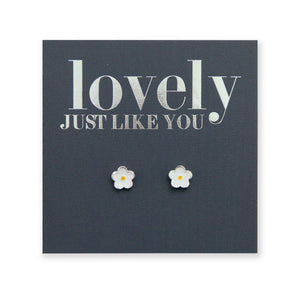 Tiny Flower Bud - Sterling Silver Stud + White Enamel - Lovely Just Like You (8810)