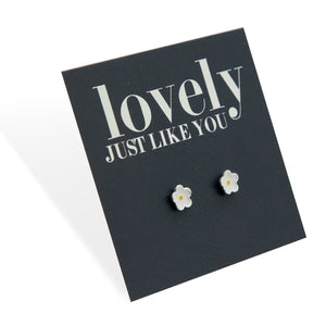 Tiny Flower Bud - Sterling Silver Stud + White Enamel - Lovely Just Like You (8810)