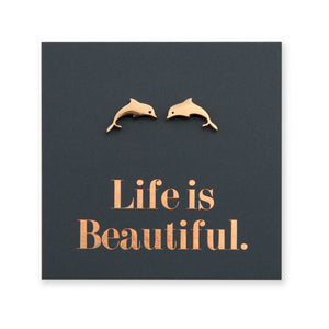Stainless Steel Earring Studs - Life Is Beautiful - DOLPHINS