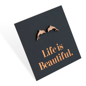 Stainless Steel Earring Studs - Life Is Beautiful - DOLPHINS