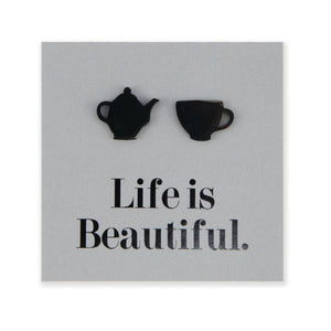 Stainless Steel Earring Studs - Life Is Beautiful - TEA TIME