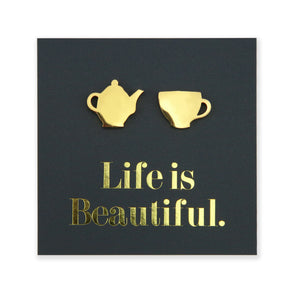 Stainless Steel Earring Studs - Life Is Beautiful - TEA TIME