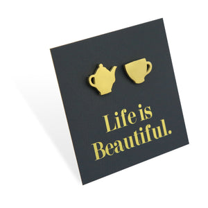 Stainless Steel Earring Studs - Life Is Beautiful - TEA TIME