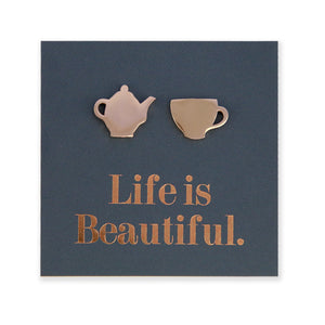 Stainless Steel Earring Studs - Life Is Beautiful - TEA TIME