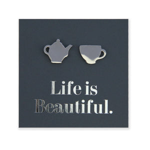 Stainless Steel Earring Studs - Life Is Beautiful - TEA TIME