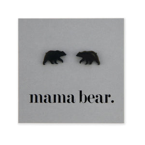 Stainless Steel Earring Studs - Mama Bear - BEAR SHAPE