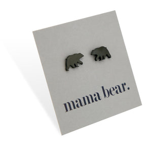 Stainless Steel Earring Studs - Mama Bear - BEAR SHAPE
