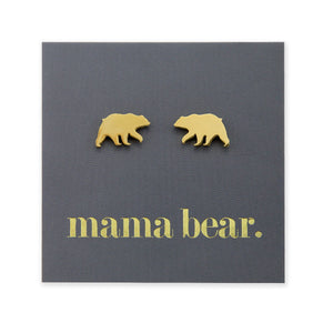 Stainless Steel Earring Studs - Mama Bear - BEAR SHAPE