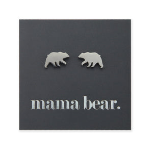 Stainless Steel Earring Studs - Mama Bear - BEAR SHAPE