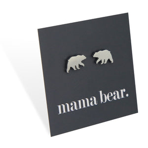 Stainless Steel Earring Studs - Mama Bear - BEAR SHAPE