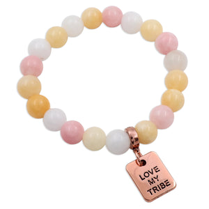Stone Bracelet - Marshmallow Pastel Stone 10mm Beads - With Rose Gold Word charm