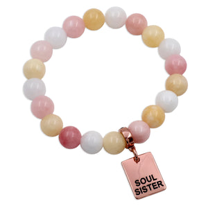 Stone Bracelet - Marshmallow Pastel Stone 10mm Beads - With Rose Gold Word charm