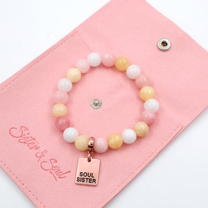 Beaded bracelet with 'Soul Sister' tag on a pink card