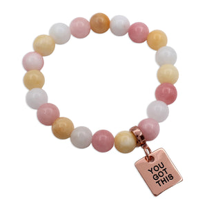 Stone Bracelet - Marshmallow Pastel Stone 10mm Beads - With Rose Gold Word charm