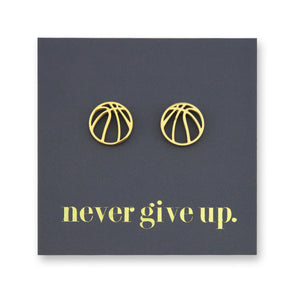 Stainless Steel Earring Studs - Never Give Up - BASKETBALLS