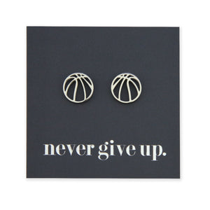 Stainless Steel Earring Studs - Never Give Up - BASKETBALLS