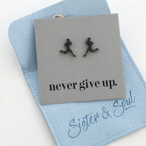 Stainless Steel Earring Studs - Never Give Up - RUNNERS