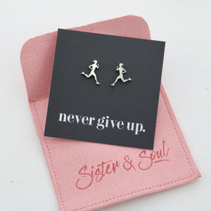Stainless Steel Earring Studs - Never Give Up - RUNNERS