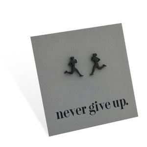 Stainless Steel Earring Studs - Never Give Up - RUNNERS