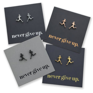 Stainless Steel Earring Studs - Never Give Up - RUNNERS