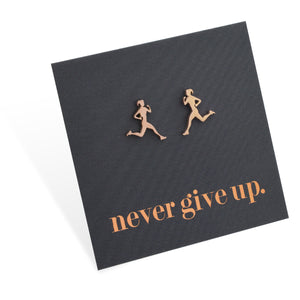 Stainless Steel Earring Studs - Never Give Up - RUNNERS