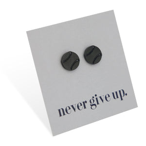 Stainless Steel Earring Studs - Never Give Up - SOFTBALL / BASEBALL