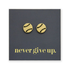 Stainless Steel Earring Studs - Never Give Up - SOFTBALL / BASEBALL