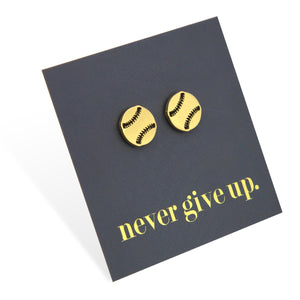 Stainless Steel Earring Studs - Never Give Up - SOFTBALL / BASEBALL