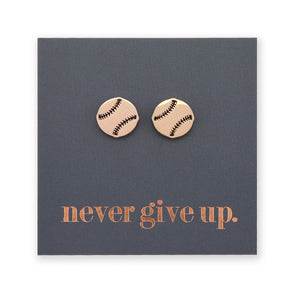 Stainless Steel Earring Studs - Never Give Up - SOFTBALL / BASEBALL