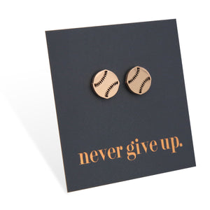 Stainless Steel Earring Studs - Never Give Up - SOFTBALL / BASEBALL