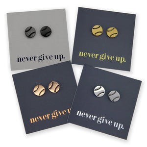 Stainless Steel Earring Studs - Never Give Up - SOFTBALL / BASEBALL