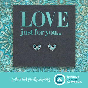 TEAL COLLECTION - Tiny Hearts - Sterling Silver Studs + Aqua CZ - Love Just For You (9101)