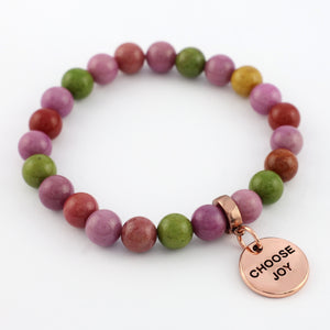 Stone Bracelet - Palooza 8mm Beads - With Rose Gold Charms