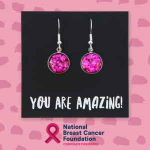 SPARKLEFEST - You Are Amazing - Stainless Steel Vintage Silver Dangles - Hot Pink Glitter (9216)