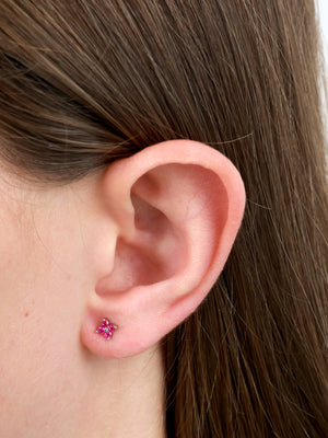 So Loved Sterling Silver Stud Earrings - Tiny Fuchsia Zircon Floret