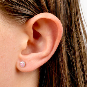 PINK COLLECTION - Pale Pink Hearts - Sterling Silver Studs + CZ crystal - Be Brave Beautiful (2414-R)