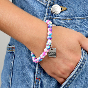 Stone Bracelet - Pop Fizz Patch Agate Speckled Howlite 8mm Beads - With Silver Word charm