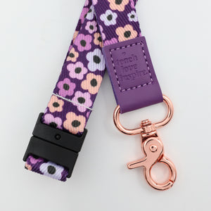 Premium LANYARD with embossed words - PURPLE FLORAL