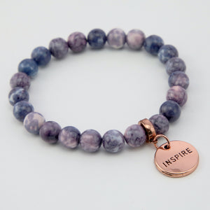 purple and pink bracelet with rose gold inspire charm