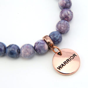 Stone Bracelet - Purple & Storm Patch Agate Stone 8mm Beads - with Rose Gold Word Charms
