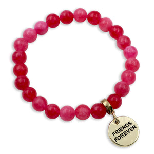 Stone Bracelet - Raspberry Agate 8mm Beads - With Gold Charms