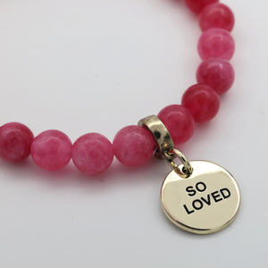 Stone Bracelet - Raspberry Agate 8mm Beads - With Gold Charms